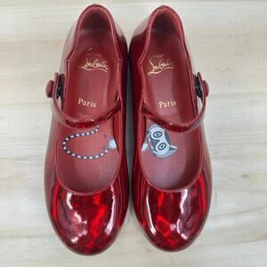 Christian Louboutin Melodie Girls Ballerina Flats Shoes 29 - 11.5 Red Holidays